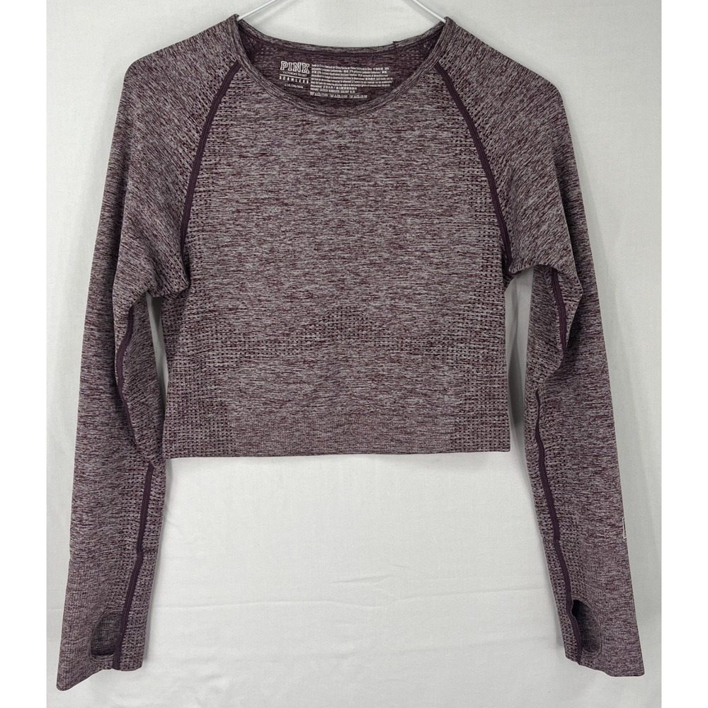 PINK Victoria's Secret Seamless Crop Top Maroon Heather Long Sleeve Thumbhole L